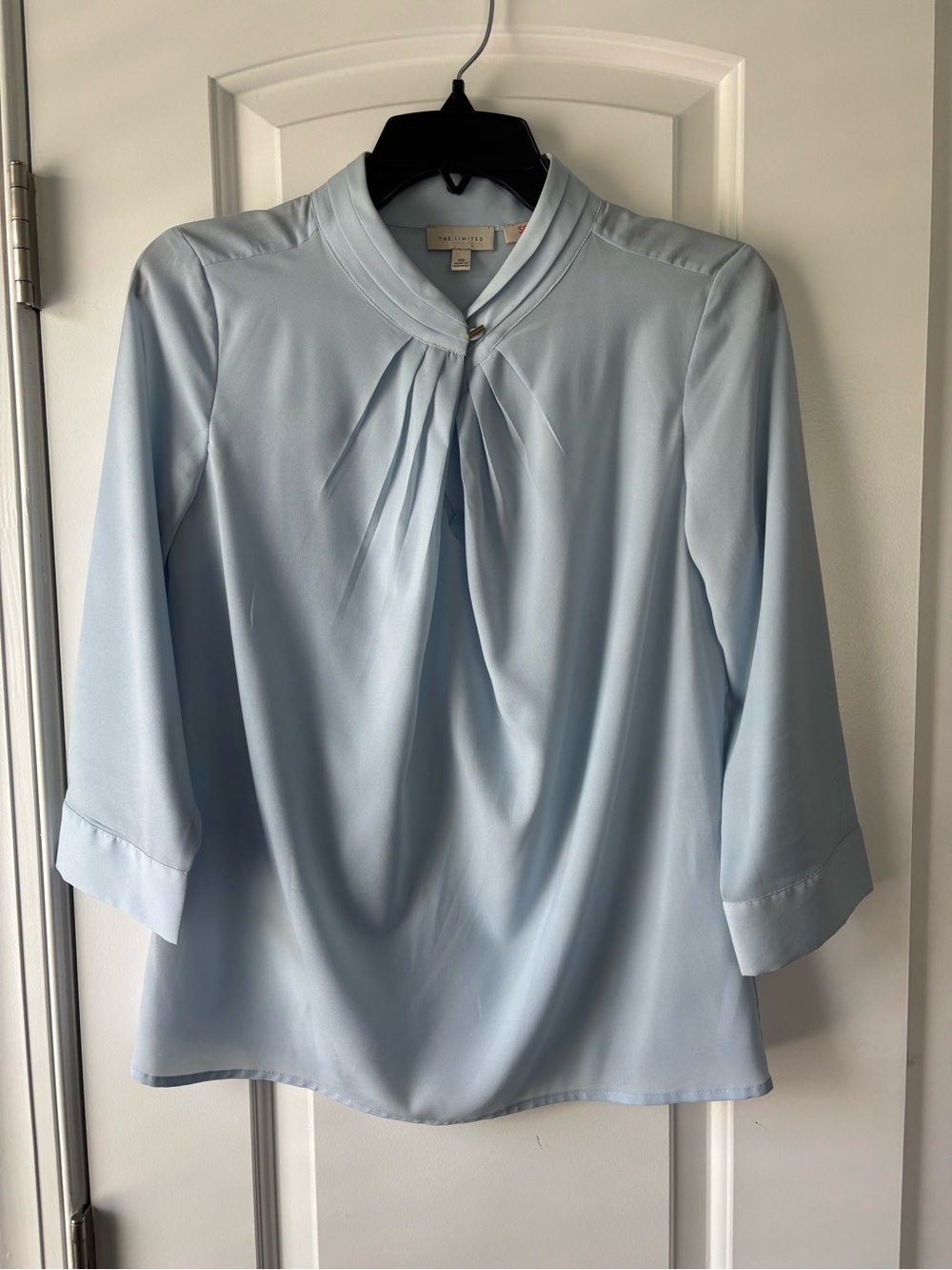 The Limited Light Blue Pleated Neck Blouse